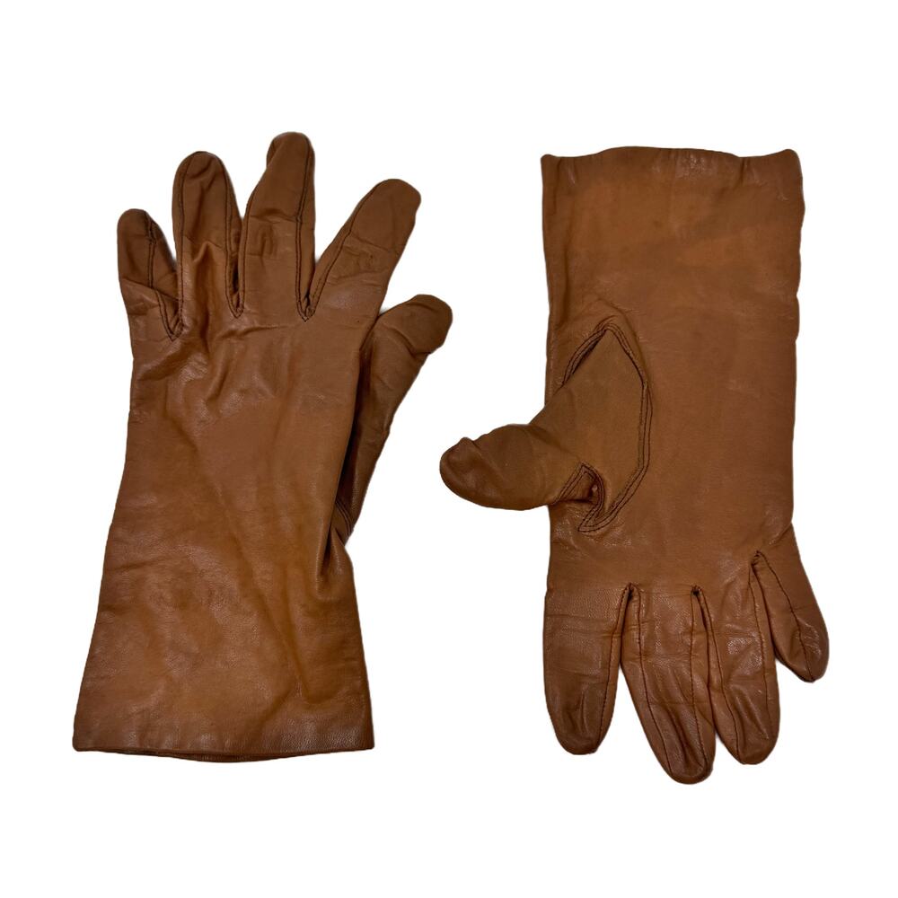 Vintage Honey Brown Leather Winter Dress Gloves Womens size S/M Lined - Picture 12 of 12